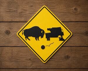 Buffalo Collision Warning Road Sign Bison Alaska Travel National Park Forest